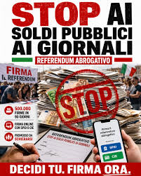 Proposta referendaria per abolire il finanziamento pubblico ai giornali promossa dall'Associazione Schierarsi